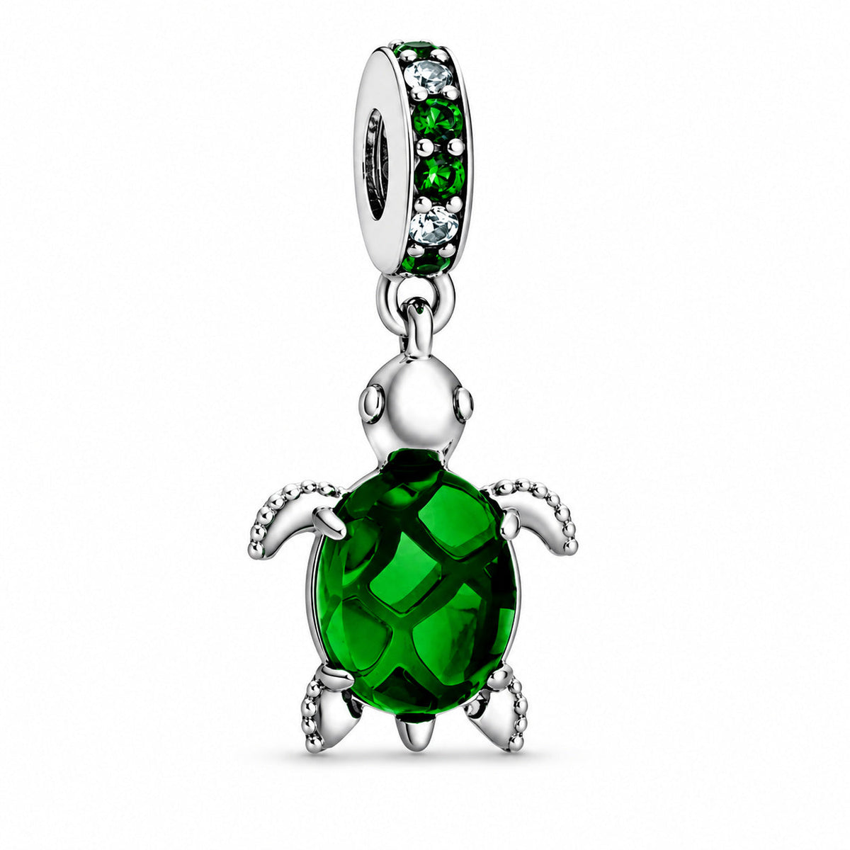 Ocean Sea Life Green Turtle Dangle Charm  S925 Sterling Silver