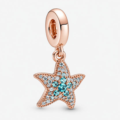 Ocean Sea Life Sparkling Starfish Dangle Charm  S925 Sterling Silver