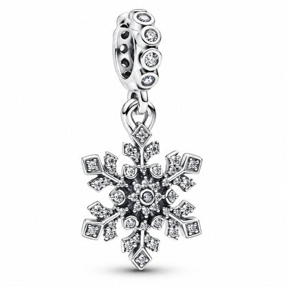 Opalescent Snowflake Double Dangle Charm  S925 Sterling Silver