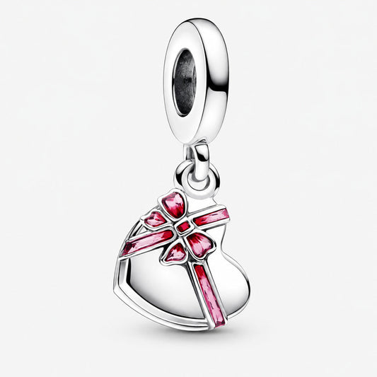 Openable Heart Chocolate Gift Box Dangle Charm S925 Sterling Silver
