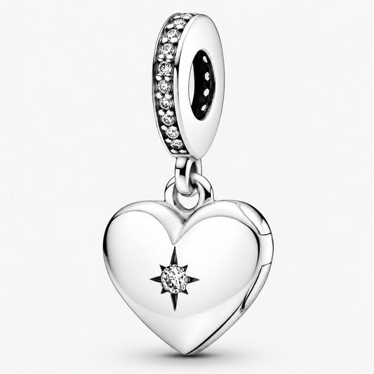 Openable Heart Locket Dangle Charm S925  Compatible Sterling Silver Charm