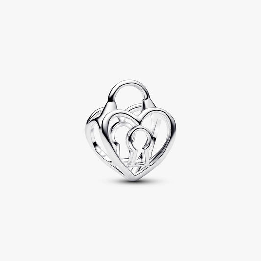 Openwork Heart Padlock Dangle Charm S925 Sterling Silver