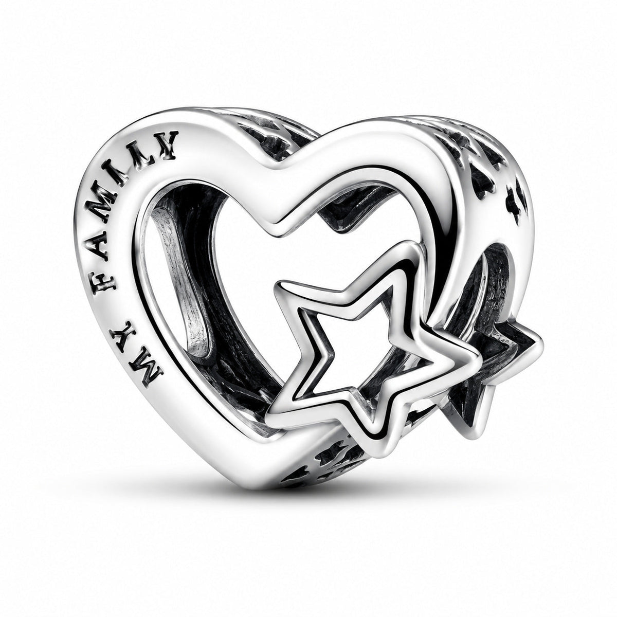 Openwork Family Heart & Star Charm  S925 Sterling Silver