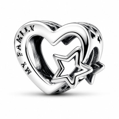 Openwork Family Heart & Star Charm  S925 Sterling Silver