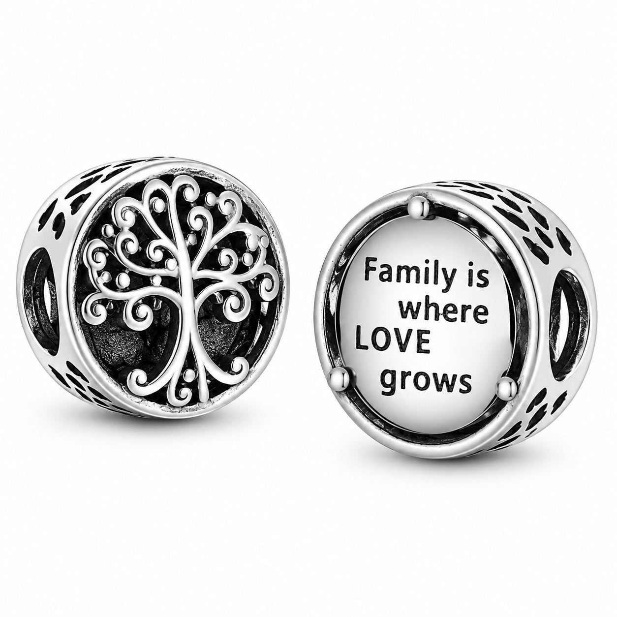 Openwork Family Root Tree Charm S925 Sterling Silver