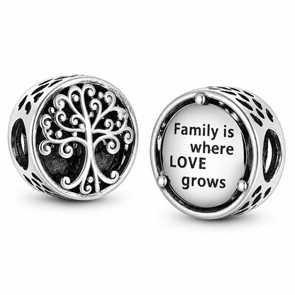Openwork Family Root Tree Charm S925 Sterling Silver