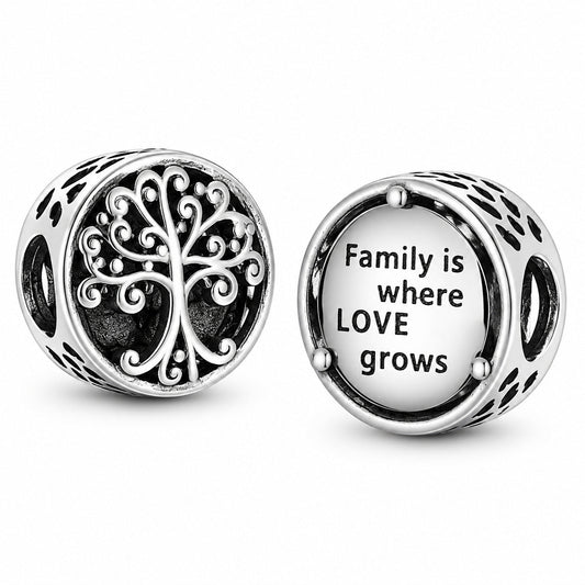 Openwork Family Root Tree Charm S925 Sterling Silver
