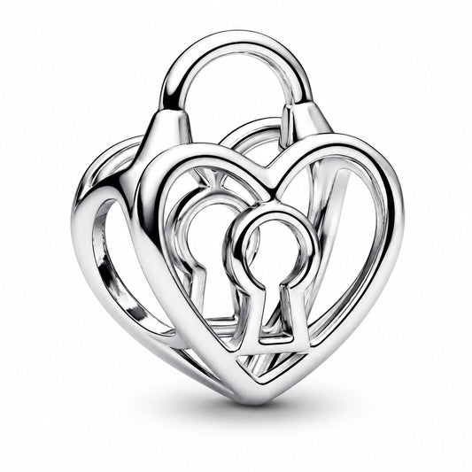 Openwork Heart Padlock Dangle Charm S925 Sterling Silver
