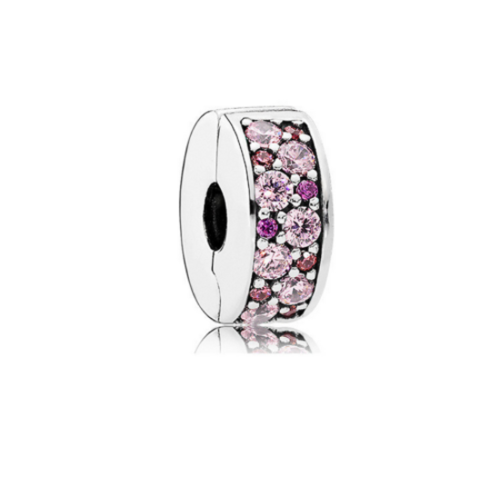 S925 Round Clip Stopper Clear Pink Blue Purple Sterling Silver Charm Collection