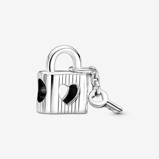 Padlock & Heart Key Charm S925 Sterling Silver