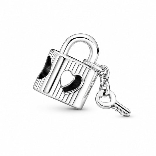 Padlock & Heart Key Charm  S925 Sterling Silver