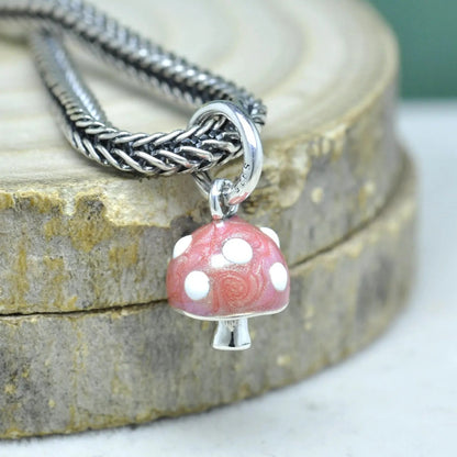 Glow-in-the-Dark Mushroom Dangle Charm S925 Sterling Silver
