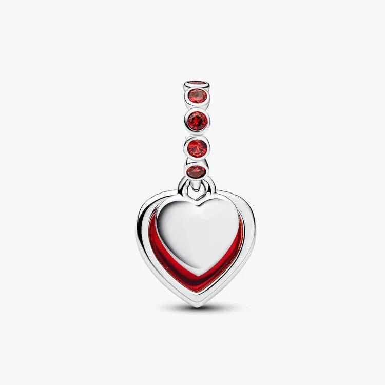 Red Murano Glass Heart Double Dangle Charm S925 Sterling Silver