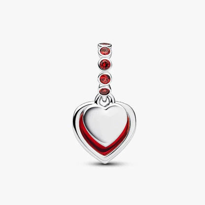 Red Murano Glass Heart Double Dangle Charm S925 Sterling Silver