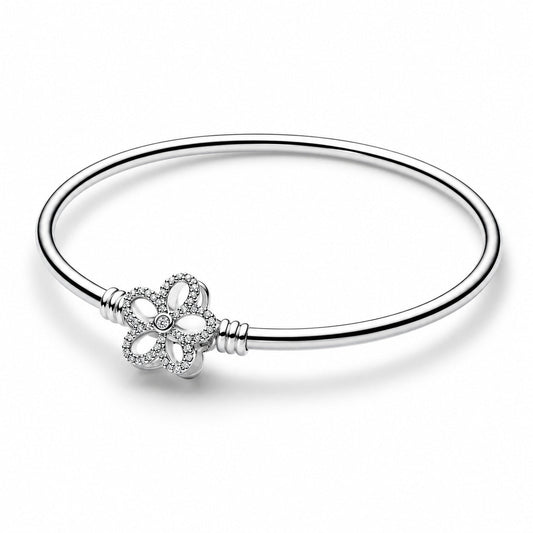 Pav?Flower Bangle S925 Sterling Silver