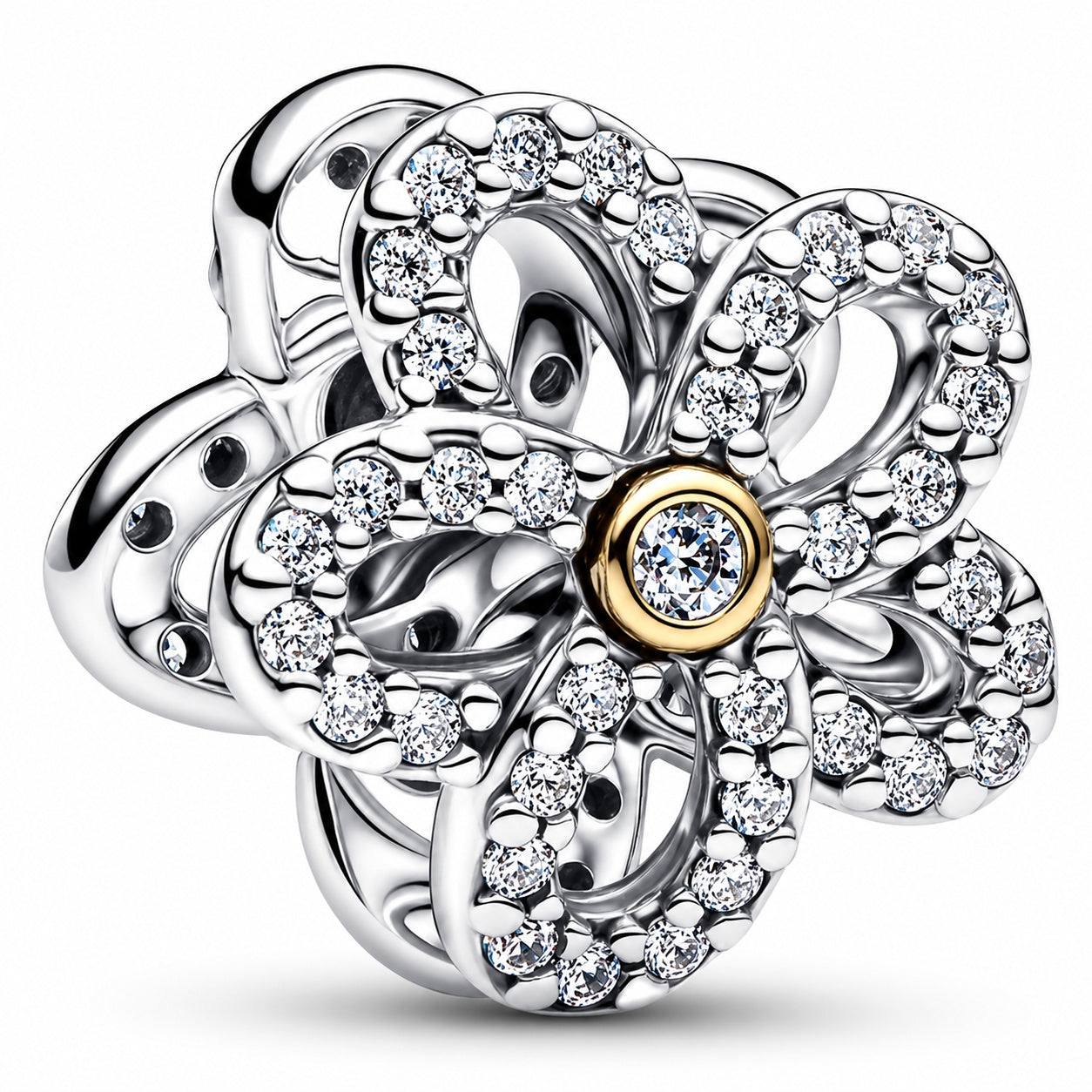 Pav?Flower Openwork Charm Charm S925 Sterling Silver