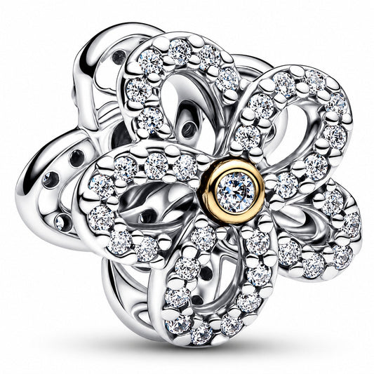 Pav?Flower Openwork Charm Charm S925 Sterling Silver