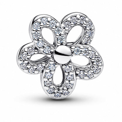 Pav?Flower Openwork Charm Charm  S925 Sterling Silver