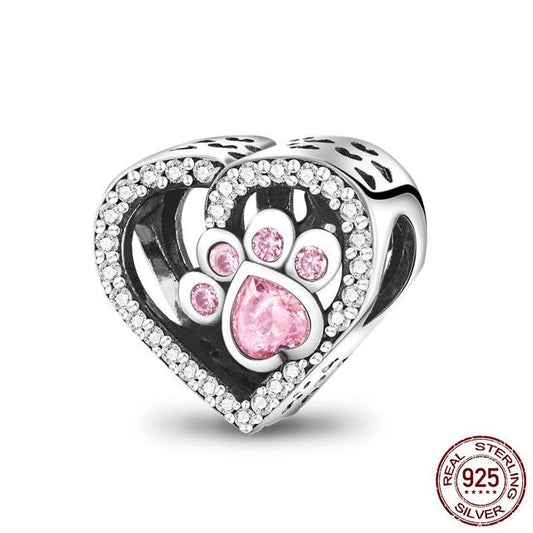 Paw And Bone Heart Charm S925 Sterling Silver