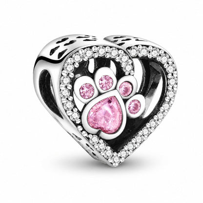 Paw And Bone Heart Charm S925 Sterling Silver