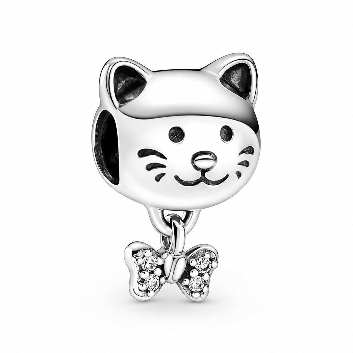 Pet Cat & Bow Charm S925 Sterling Silver