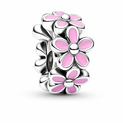 Pink Daisy Spacer Charm  S925 Sterling Silver