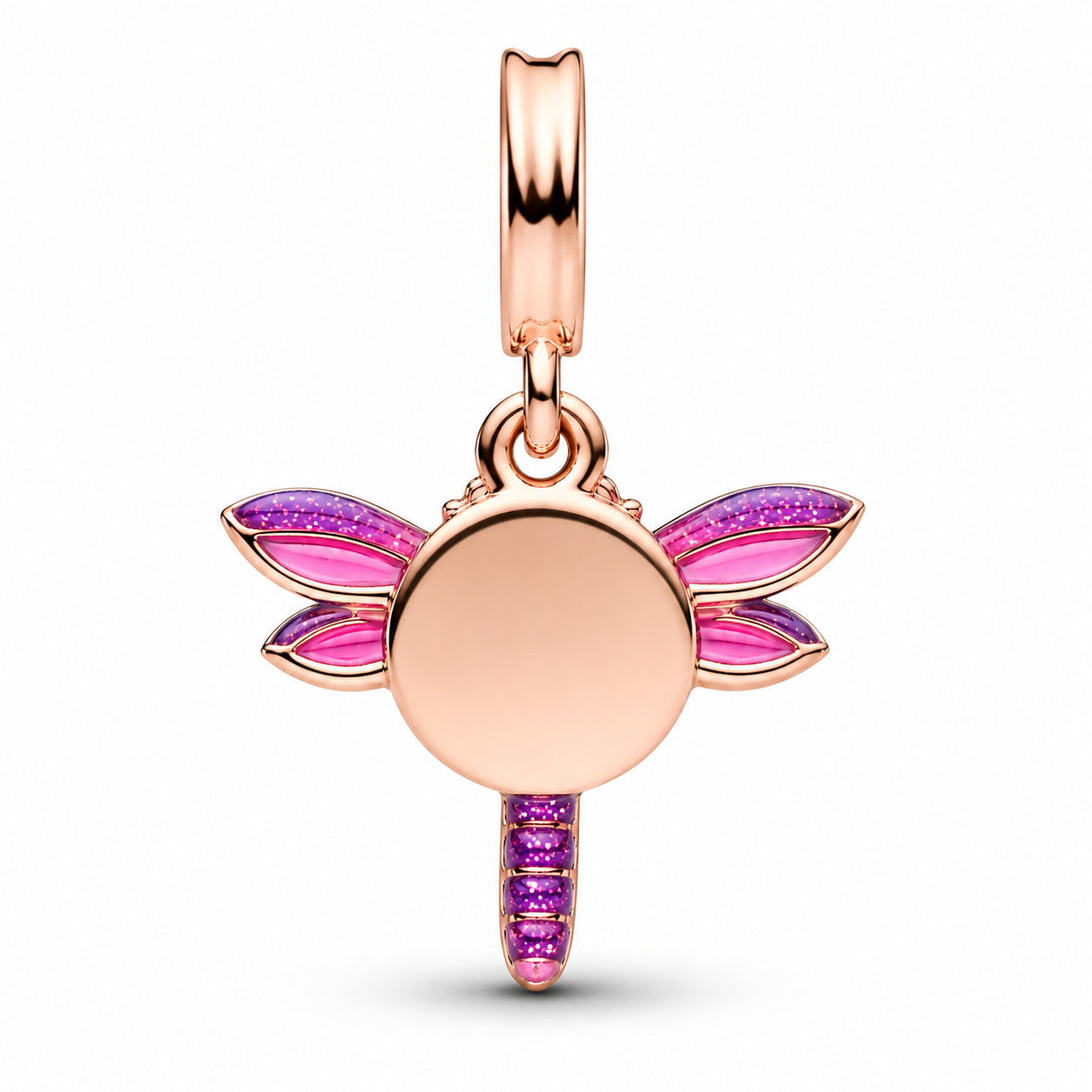 Pink Dragonfly Double Dangle Charm S925 Sterling Silver