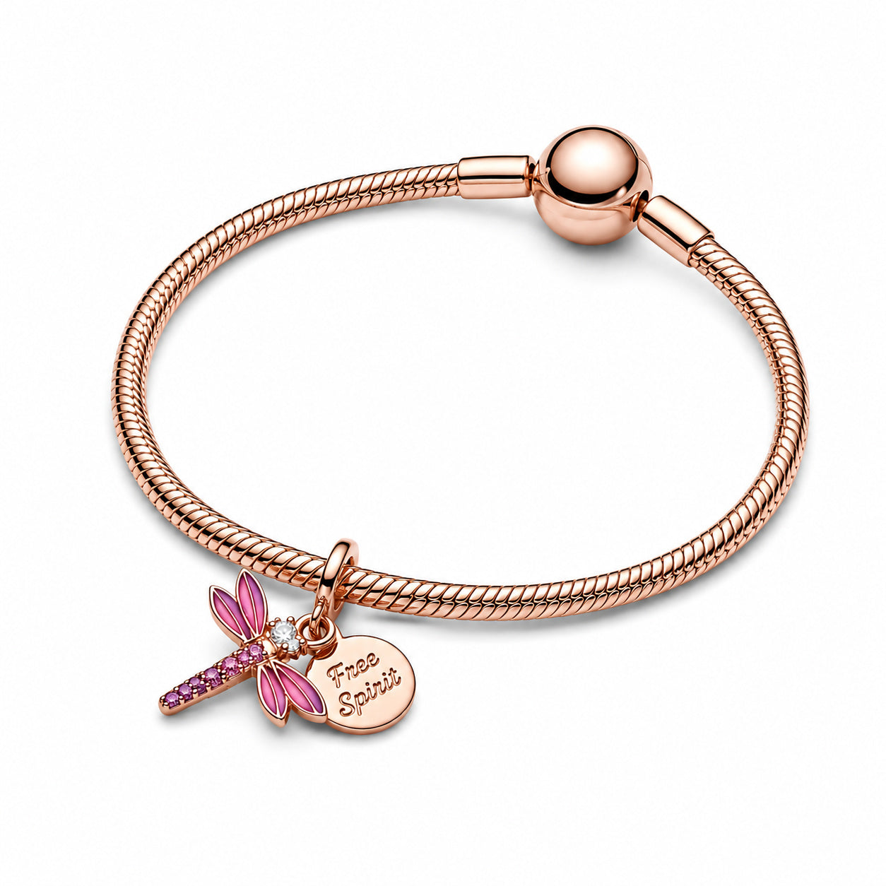 Pink Dragonfly Double Dangle Charm S925 Sterling Silver