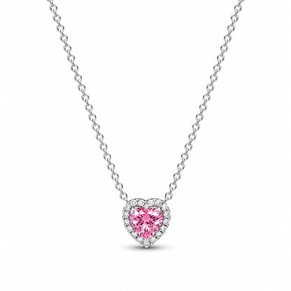 Pink Elevated Heart Necklace Pendant  S925 Sterling Silver
