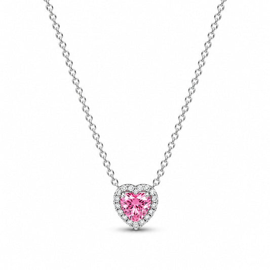 Pink Elevated Heart Necklace Pendant S925 Sterling Silver