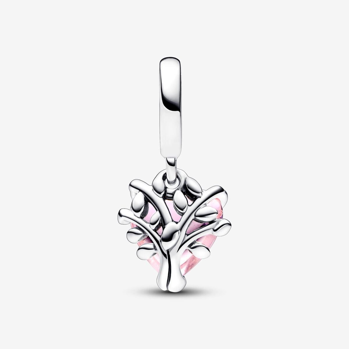 Pink Family Tree & Heart Dangle Charm S925 Sterling Silver