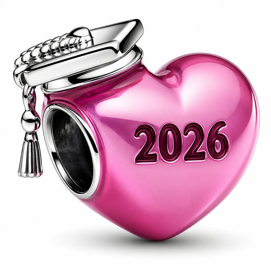 Graduation 2026 Pink Heart Charm  S925 Sterling Silver