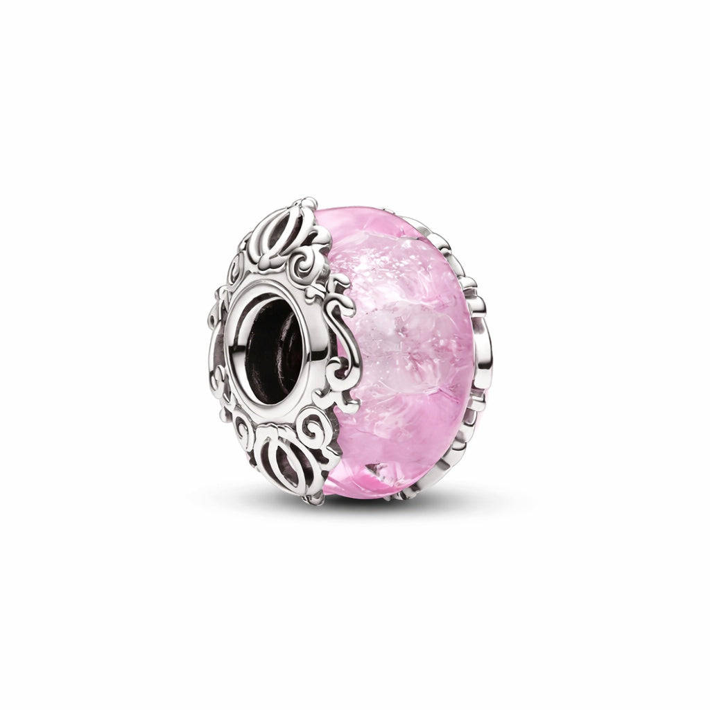 Pink Mini Murano Glass Bead Charm S925 Sterling Silver