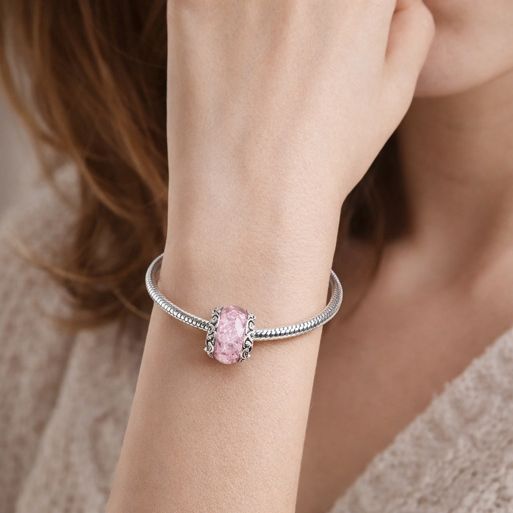Pink Mini Murano Glass Bead Charm S925 Sterling Silver