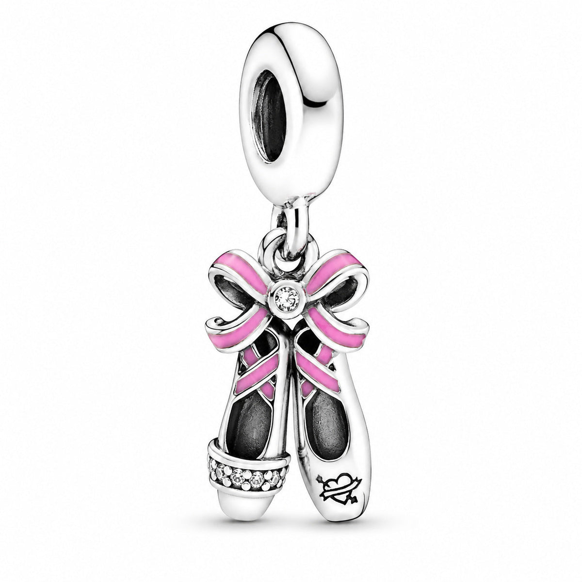 Pink Ballerina Shoes Dangle Charm  S925 Sterling Silver