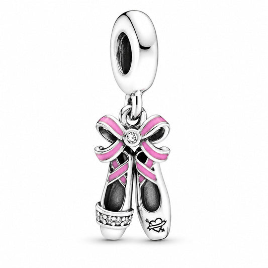 Pink Ballerina Shoes Dangle Charm  S925 Sterling Silver