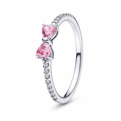 Sparkling White Radiant Bridgerton Pink Bow Ring Sterling Silver Ring
