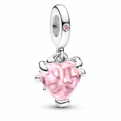 Pink Family Tree & Heart Dangle Charm  S925 Sterling Silver
