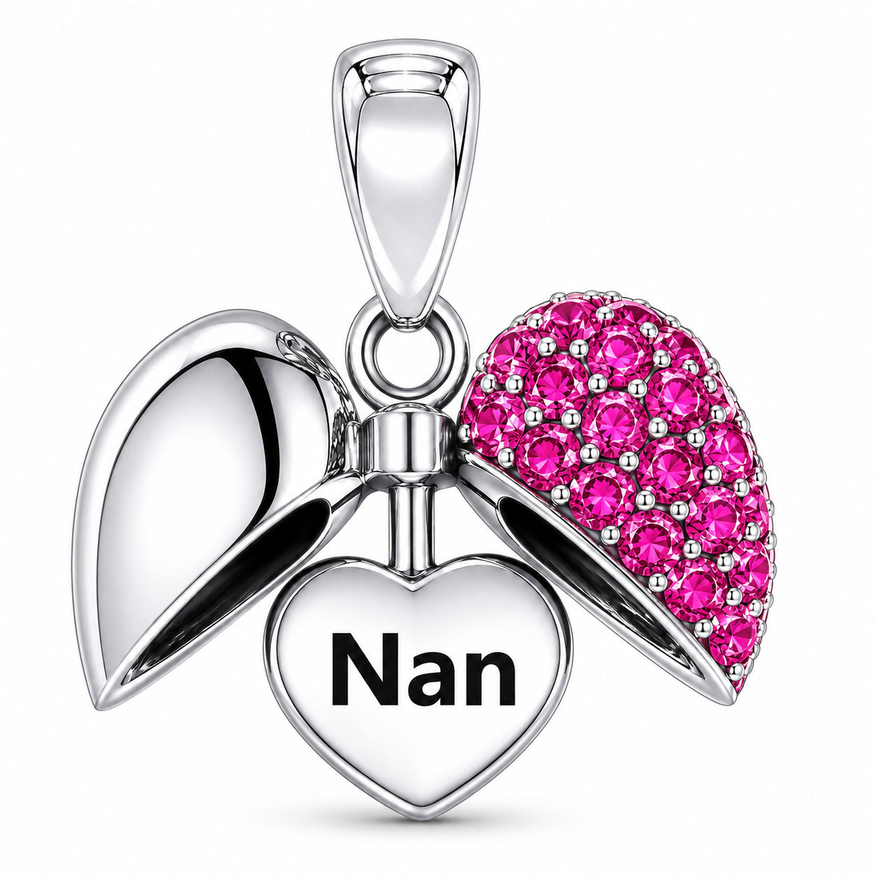 Pink Fuchsia Crystal Heart Nan Dangle Charm S925 Sterling Silver
