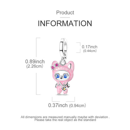 Pink Labubu Pendant Charm S925 Sterling Silver