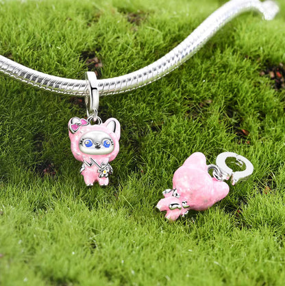 Pink Labubu Pendant Charm S925 Sterling Silver