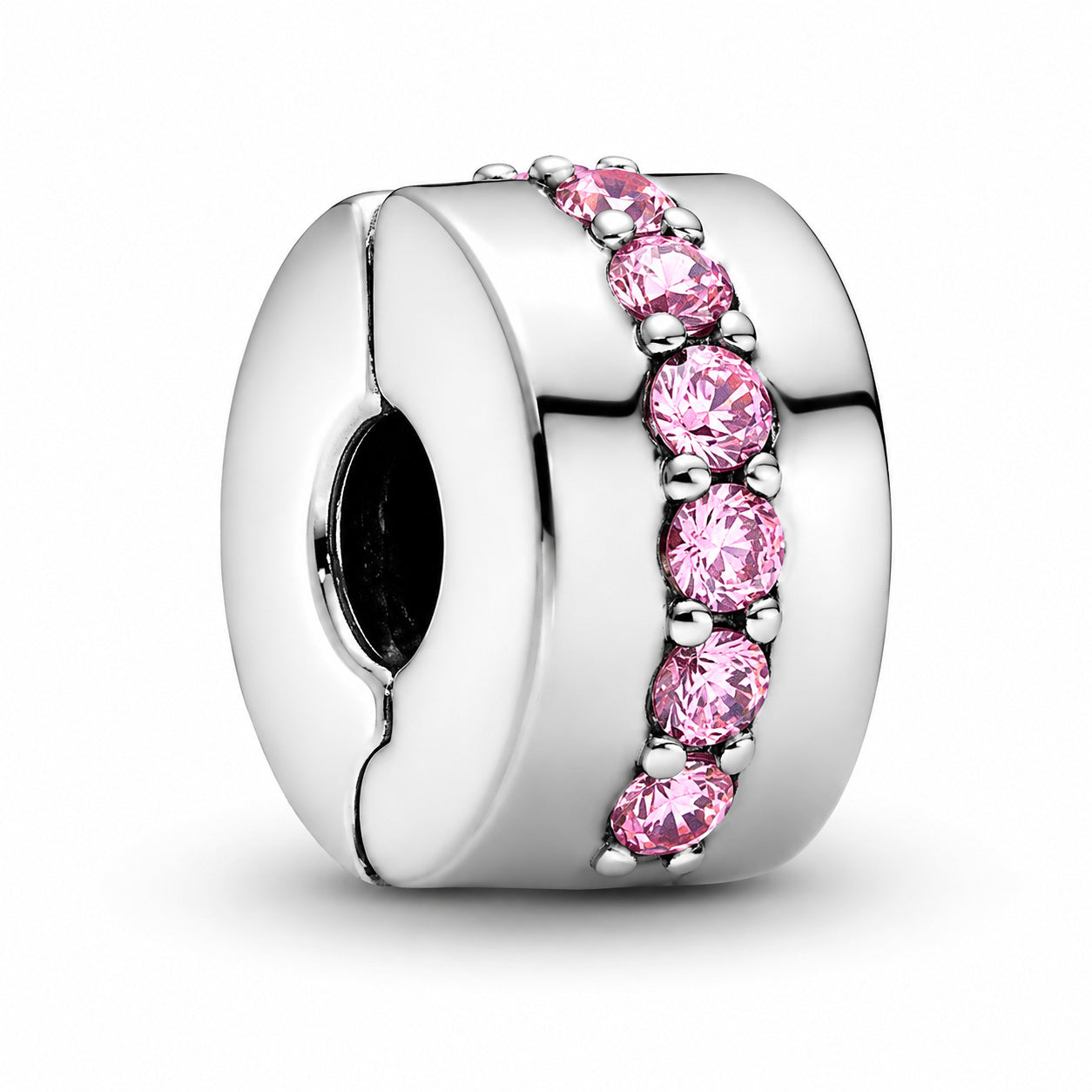 Pink Sparkling Row Clip Charm S925 Sterling Silver
