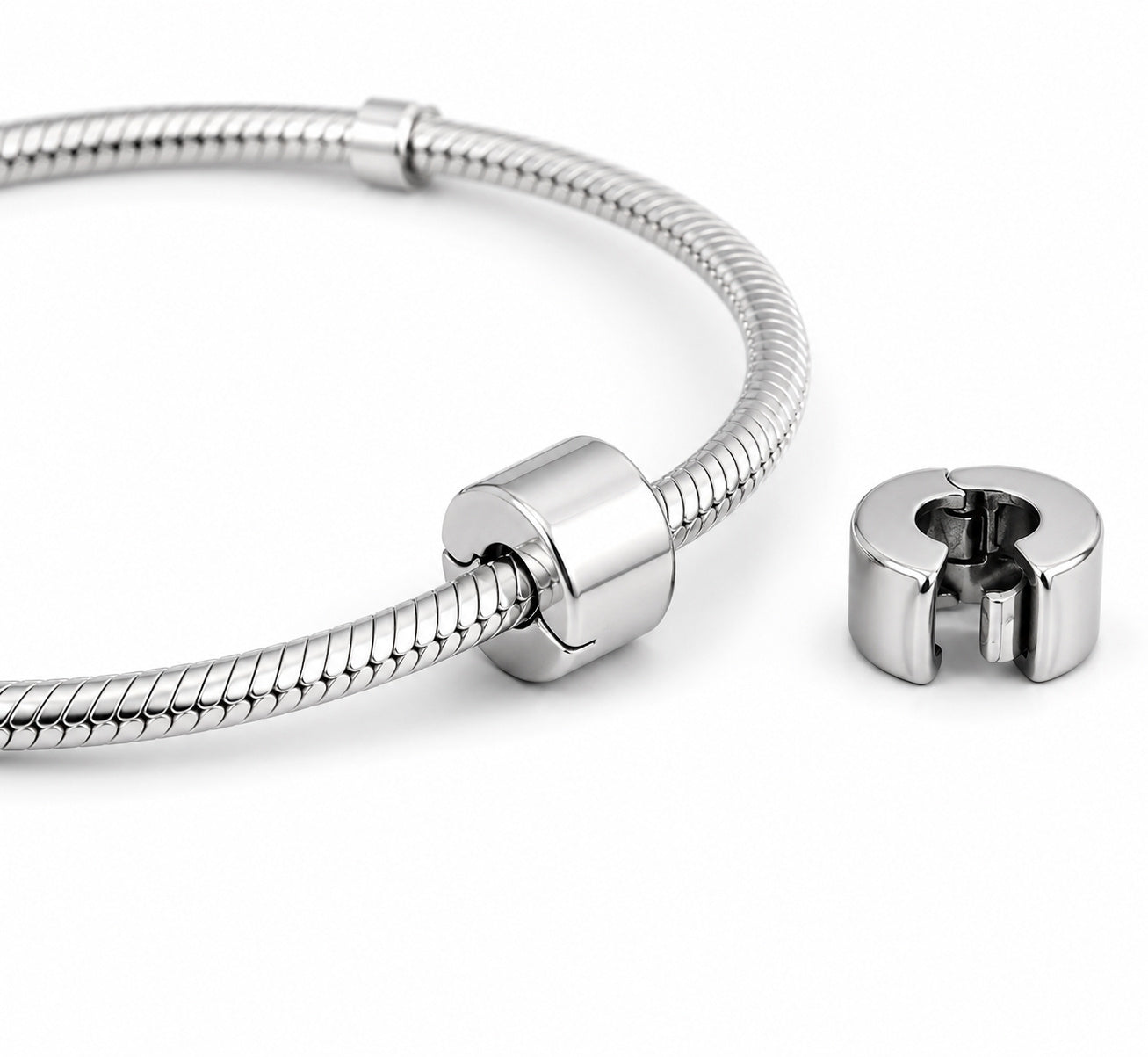 Plain Clip Stopper Charm S925 Sterling Silver