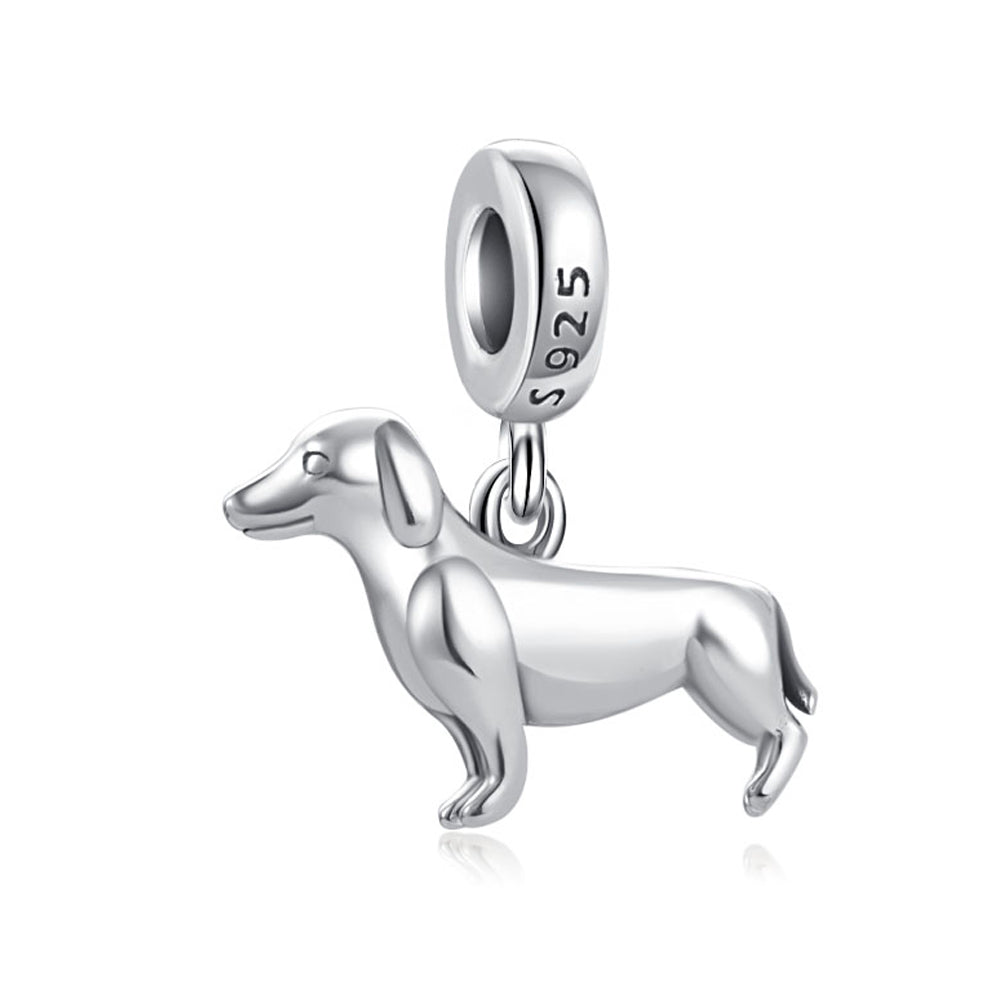 Polished Dachshund Dog Charm S925 Sterling Silver