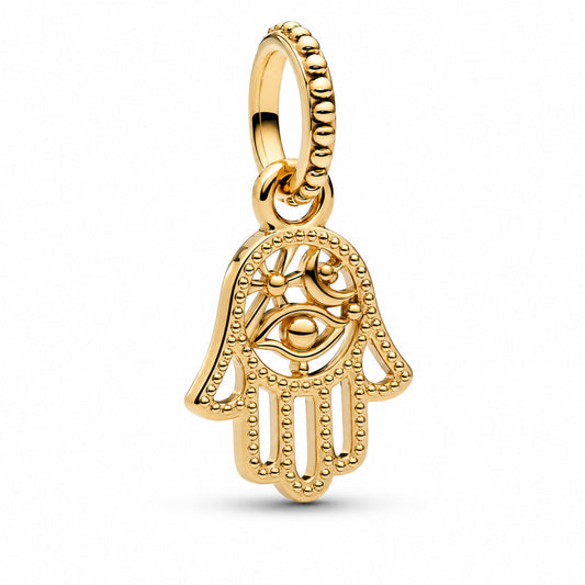 Protective Golden Hamsa Hand Dangle Charm  S925 Sterling Silver