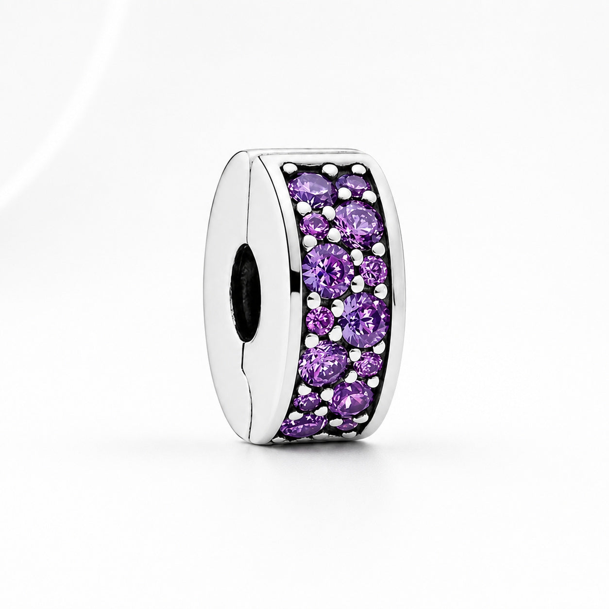 Round Clip Stopper Clear Pink Blue Purple S925 Charms