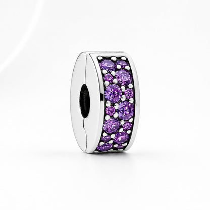 Round Clip Stopper Clear Pink Blue Purple S925 Charms