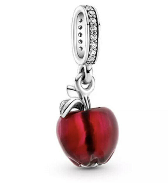 Murano Glass Red Apple Dangle Charm S925 Sterling Silver