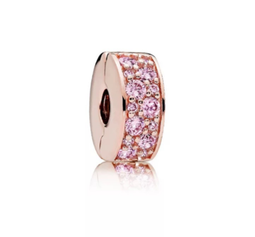 S925 Round Clip Stopper Clear Pink Blue Purple Sterling Silver Charm Collection