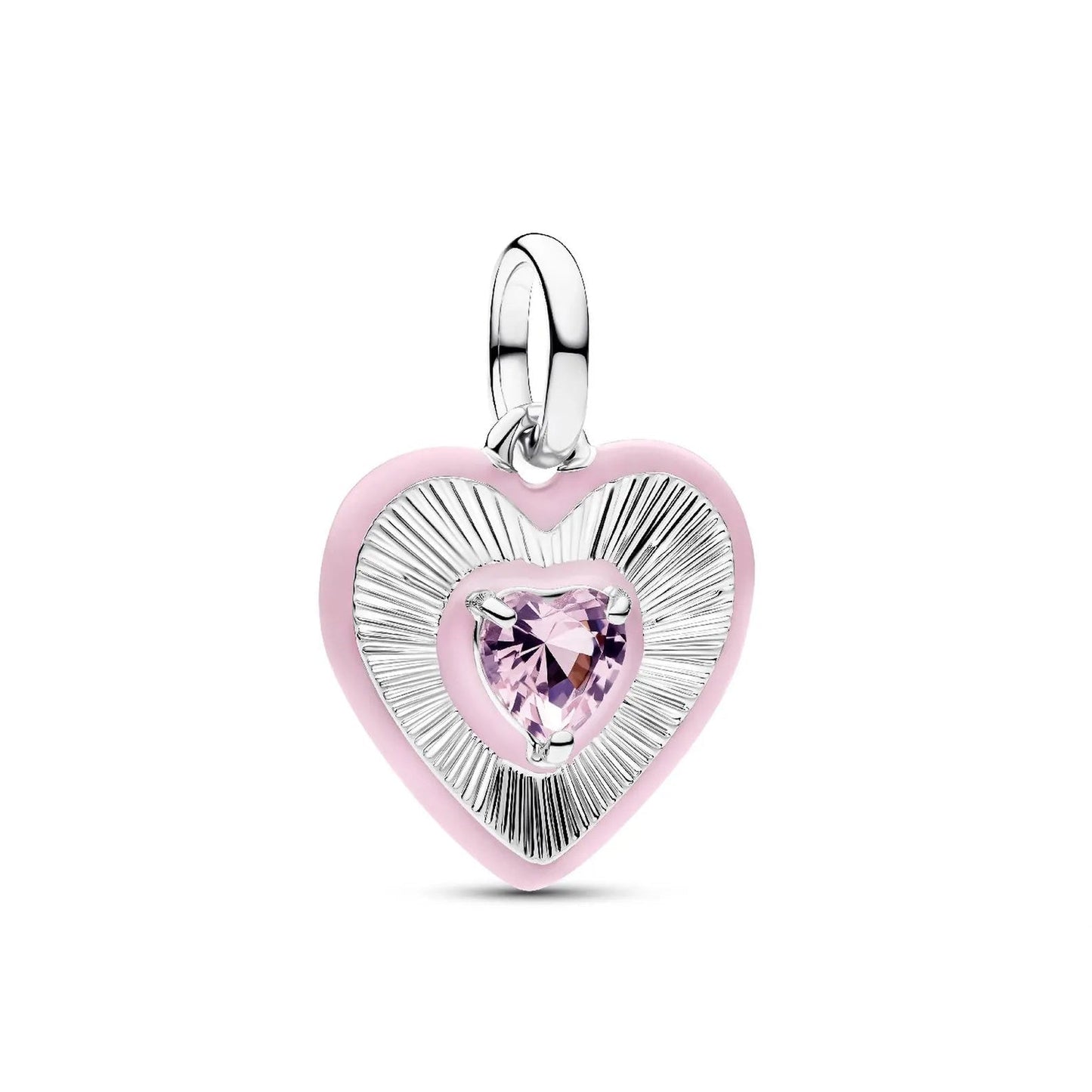 Radiating Pink Heart Medallion Charm S925 Sterling Silver